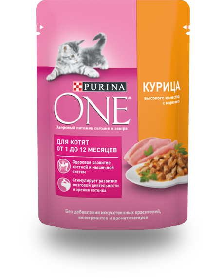 Консервированный корм Purina ONE для котят с курицей и морковью