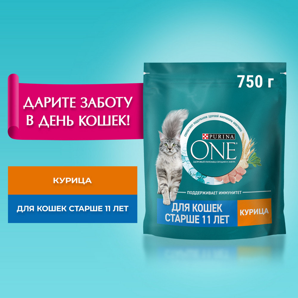 Сухой корм для пожилых кошек Purina ONE® с курицей и злаками