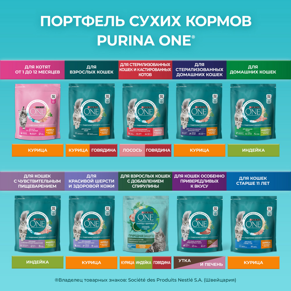 Сухой корм для кошек Purina ONE корм для кошек с курицей и злаками